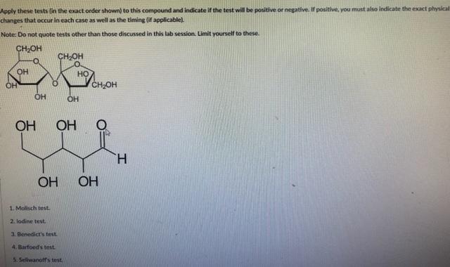 Apply These Tests In The Exact Order Shown To This Compound And Indicate If The Test Will Be Positive Or Negative If P 1