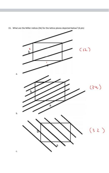 15 What Are The Miller Indices Hk For The Lattice Planes Depicted Below 6 Pts 12 34 32 1