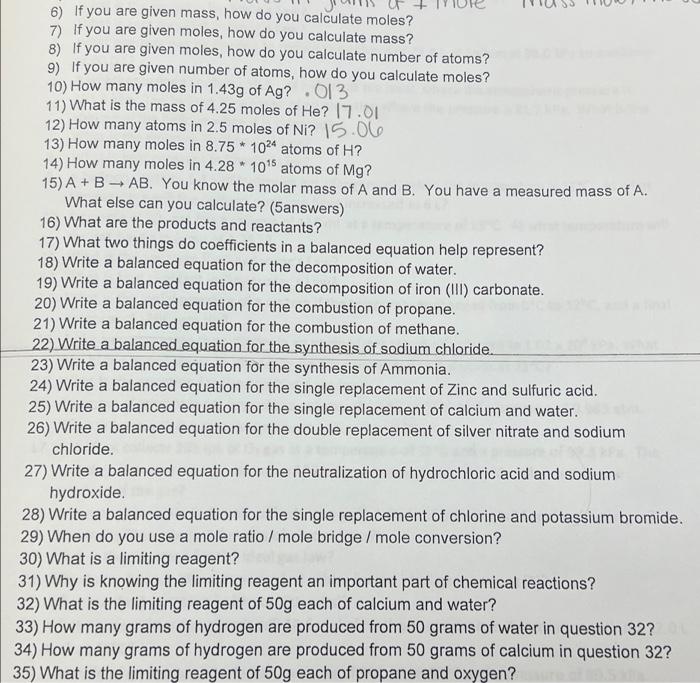 6 If You Are Given Mass How Do You Calculate Moles 7 If You Are Given Moles How Do You Calculate Mass 8 If You 1
