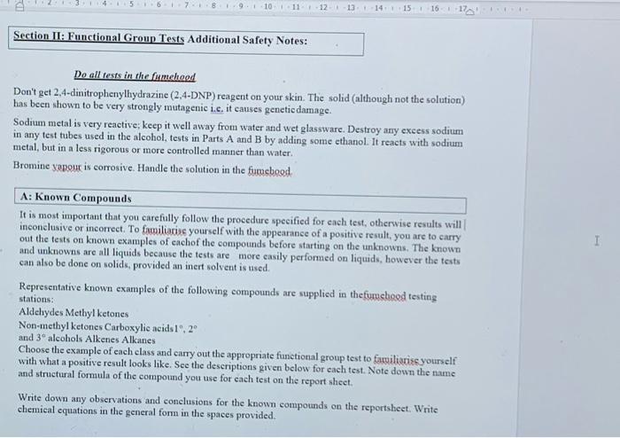 567 10 11 12 13 14 15 16 Section Ii Functional Group Tests Additional Safety Notes Do All Tests In The Fumchood Don T 1