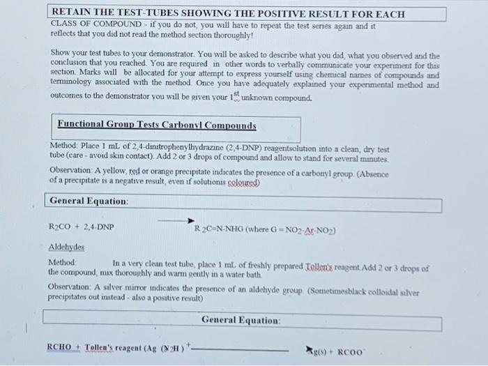 567 10 11 12 13 14 15 16 Section Ii Functional Group Tests Additional Safety Notes Do All Tests In The Fumchood Don T 2