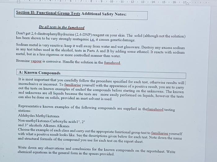 9 10 111 112 113 114 15 16 17 Section Ii Functional Group Tests Additional Safety Notes Do All Tests In The Fumehood D 1