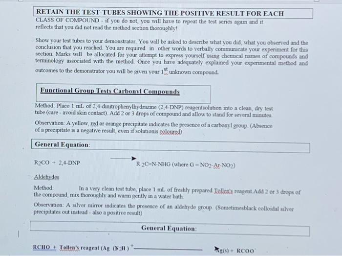 9 10 111 112 113 114 15 16 17 Section Ii Functional Group Tests Additional Safety Notes Do All Tests In The Fumehood D 2