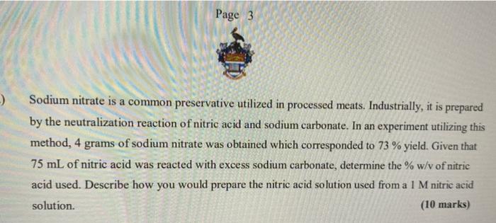 Page 3 Sodium Nitrate Is A Common Preservative Utilized In Processed Meats Industrially It Is Prepared By The Neutr 1