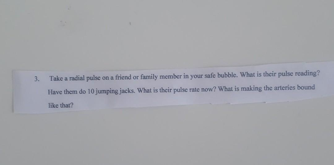 3 Take A Radial Pulse On A Friend Or Family Member In Your Safe Bubble What Is Their Pulse Reading Have Them Do 10 Ju 1