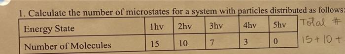 1 Calculate The Number Of Microstates For A System With Particles Distributed As Follows Energy State 1hv 2hv 3hy 4hv S 1