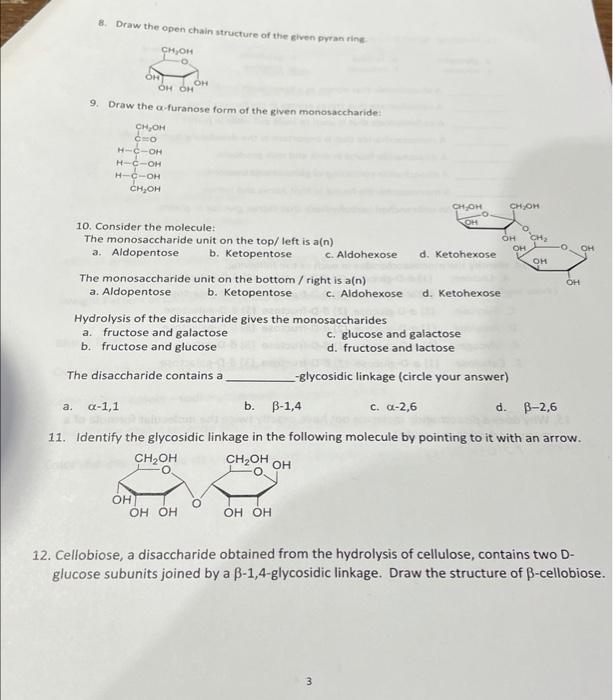 8 Draw The Open Chain Structure Of The Given Pranine Chom Choh Oh Oh On Oh Oh 9 Draw The A Furanose Form Of The Given M 1