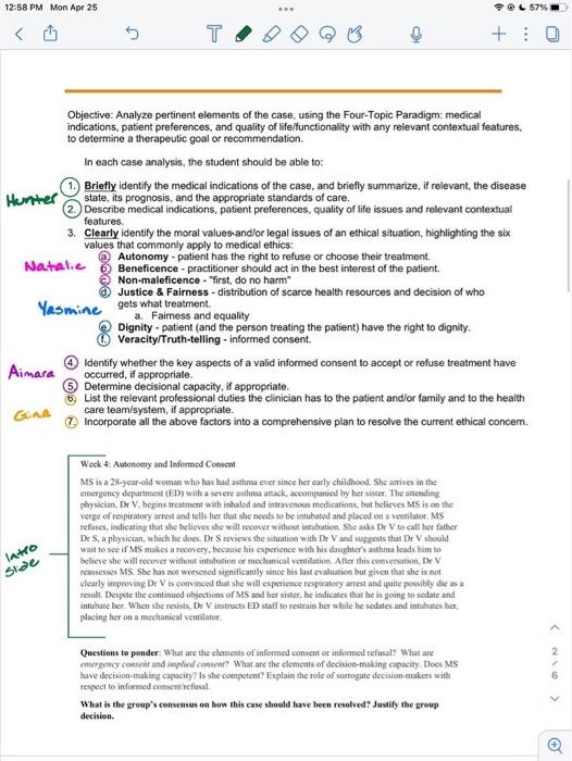 12 58 Pm Mon Apr 25 9 57 5 To 0 Objective Analyze Pertinent Elements Of The Case Using The Four Topic Paradigm M 1