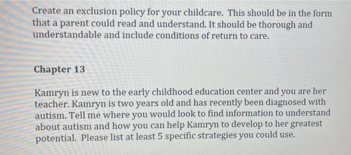 Create An Exclusion Policy For Your Childcare This Should Be In The Form That A Parent Could Read And Understand It Sh 1