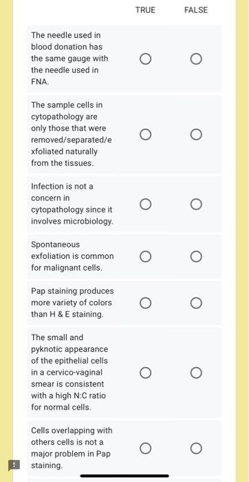 True False The Needle Used In Blood Donation Has The Same Gauge With The Needle Used In Fna The Sample Cells In Cytopath 1