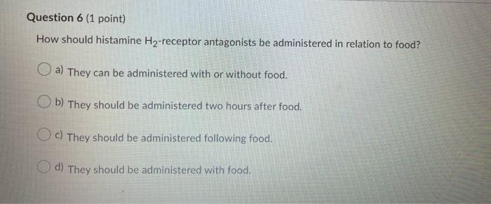 Question 6 1 Point How Should Histamine H2 Receptor Antagonists Be Administered In Relation To Food A They Can Be Ad 1
