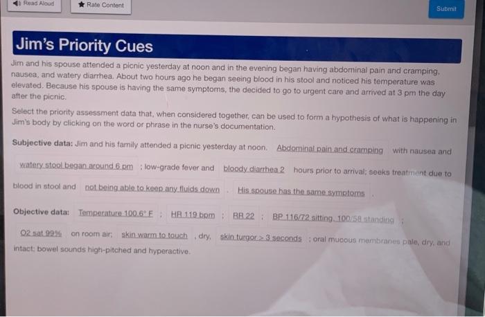 Read Aloud Rate Content Submit Submit Jim S Priority Cues Jim And His Spouse Attended A Picnic Yesterday At Noon And In 1