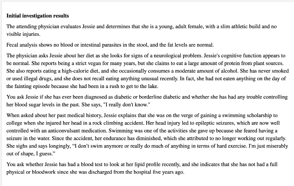 Initial Investigation Results The Attending Physician Evaluates Jessie And Determines That She Is A Young Adult Female 1