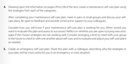 4 Drawing Upon The Information On Pages 210 To 218 Of The Text Create A Maintenance Self Care Plan Using The Strategie 1