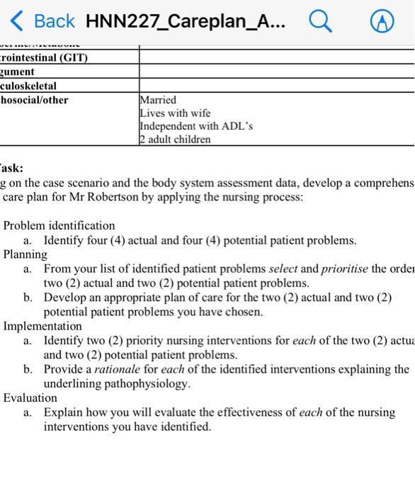 Back Hnn227 Careplan A Q Q Yeonard Working In The Emergency Descaring For Mr George Retalye Who Has Just Been Brou 5