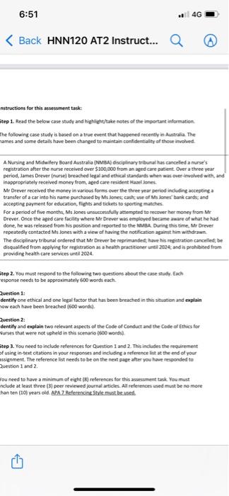 6 51 Back Hnn120 At2 Instruct Q Instructions For This Assessment Task Tep 1 Read The Below Case Study And Highligh 1