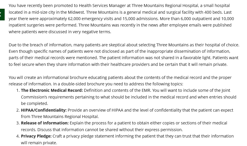 You Have Recently Been Promoted To Health Services Manager At Three Mountains Regional Hospital A Small Hospital Locate 1