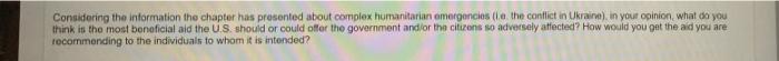 Considering The Information The Chapter Has Presented About Complex Humanitarian Emergencies E The Conflict In Ukrain 1