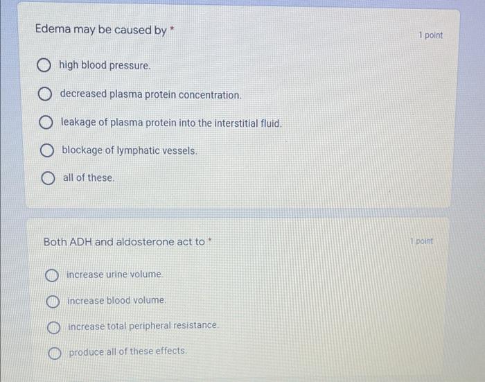 Edema May Be Caused By Ohigh Blood Pressure Decreased Plasma Protein Concentration Leakage Of Plasma Protein Into Th 1