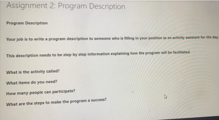 Assignment 2 Program Description Program Description Your Job Is To Write A Program Description To Someone Who Is Filli 1