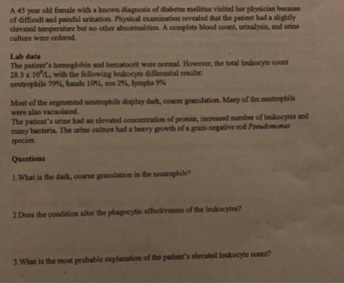 A 45 Year Old Female With A Known Diagnosis Of Diabetes Mellitus Visited Her Physician Because Of Difficult And Painful 1