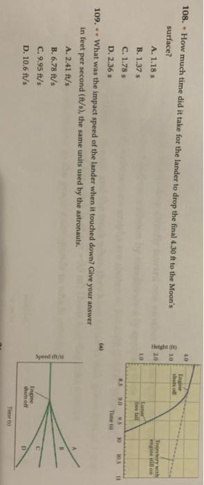 4 0 108 How Much Time Did It Take For The Lander To Drop The Final 4 30 Ft To The Moon S Surface En 10 Height A 1 1 1
