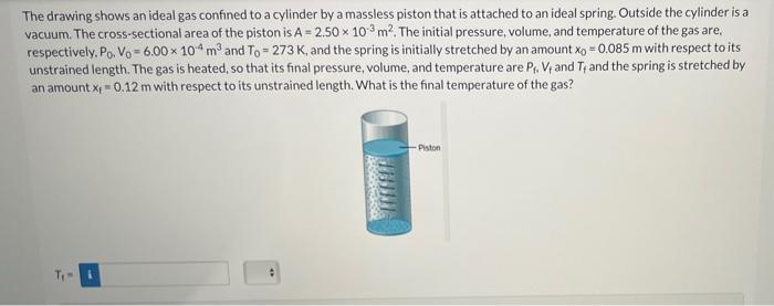 The Drawing Shows An Ideal Gas Confined To A Cylinder By A Massless Piston That Is Attached To An Ideal Spring Outside 1