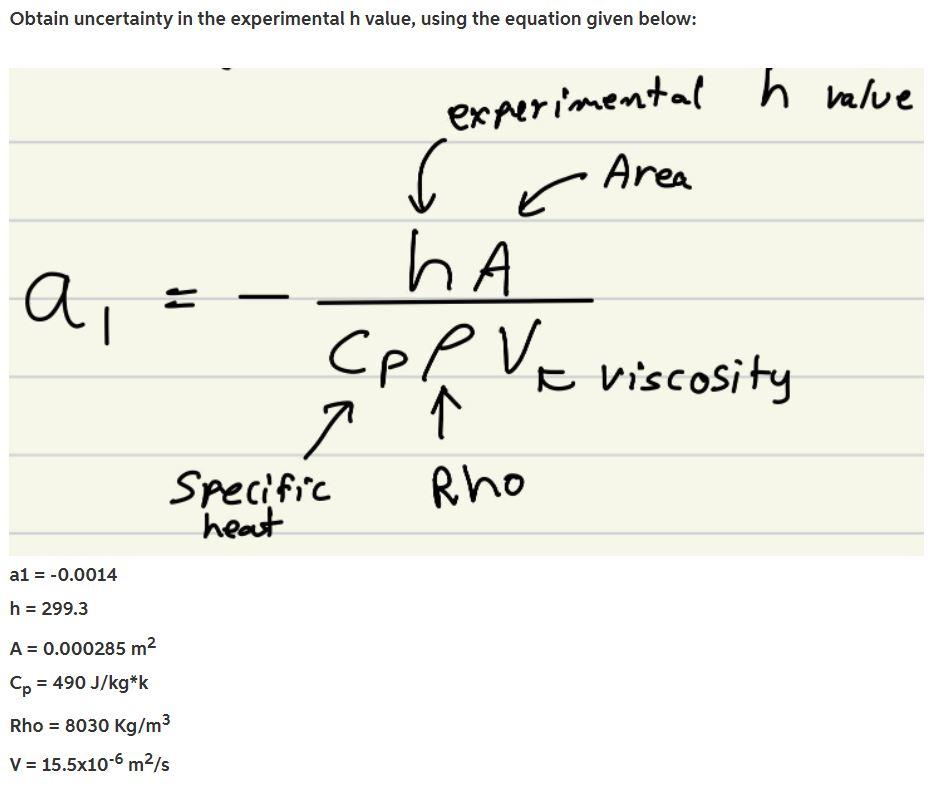 Obtain Uncertainty In The Experimental H Value Using The Equation Given Below Experimental H Value R Area Ha Al Cpp 1