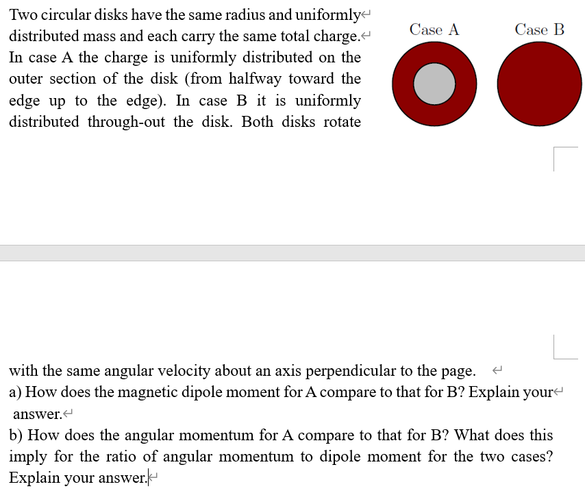 Case A Case B Two Circular Disks Have The Same Radius And Uniformly Distributed Mass And Each Carry The Same Total Charg 1