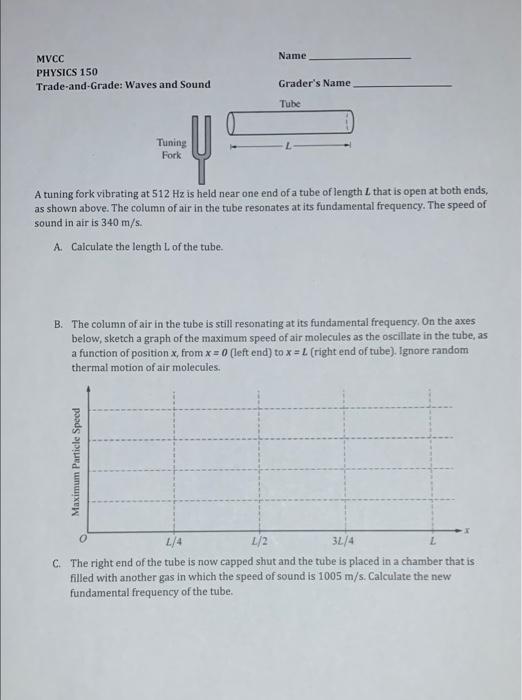 Name Mvcc Physics 150 Trade And Grade Waves And Sound Grader S Name Tube Tuning Fork 2 4 A Tuning Fork Vibrating At 512 1