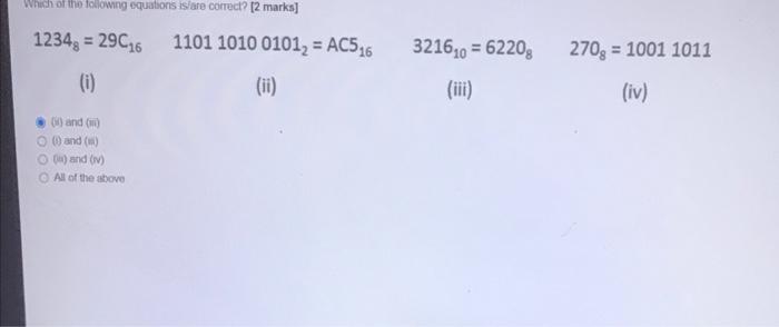 Which Of The Following Equations Is Are Correct 2 Marks 12343 29c16 1101 1010 0101 Ac516 3216 0 62209 270g 1