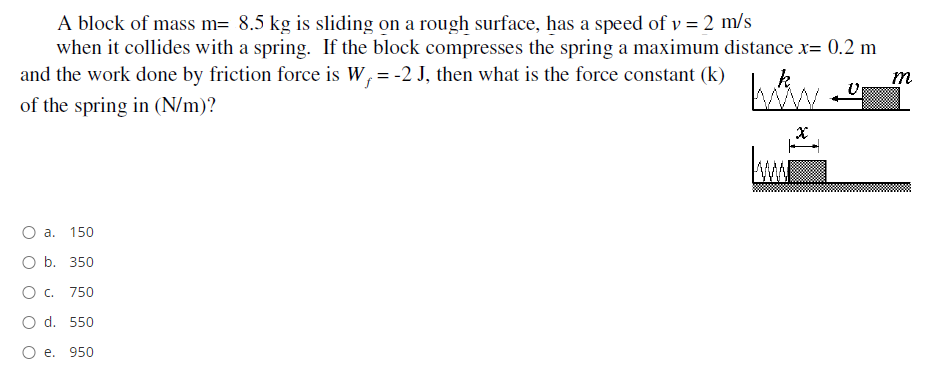 A Block Of Mass M 8 5 Kg Is Sliding On A Rough Surface Has A Speed Of V 2 M S When It Collides With A Spring If The 1