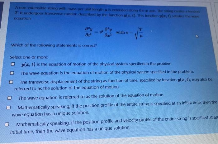 Anon Extensible String With Mass Per Unit Length Is Extended Along The Earth Ng Carries And T It Undergoes Transverse Mo 1