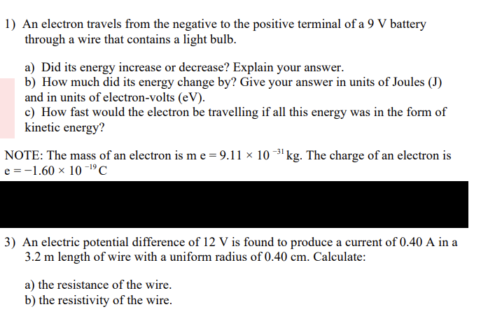 1 An Electron Travels From The Negative To The Positive Terminal Of A 9 V Battery Through A Wire That Contains A Light 1