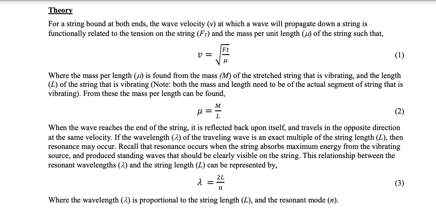 Theory For A String Bound At Both Ends The Wave Velocity V At Which A Wave Will Propagate Down A String Is Functional 1