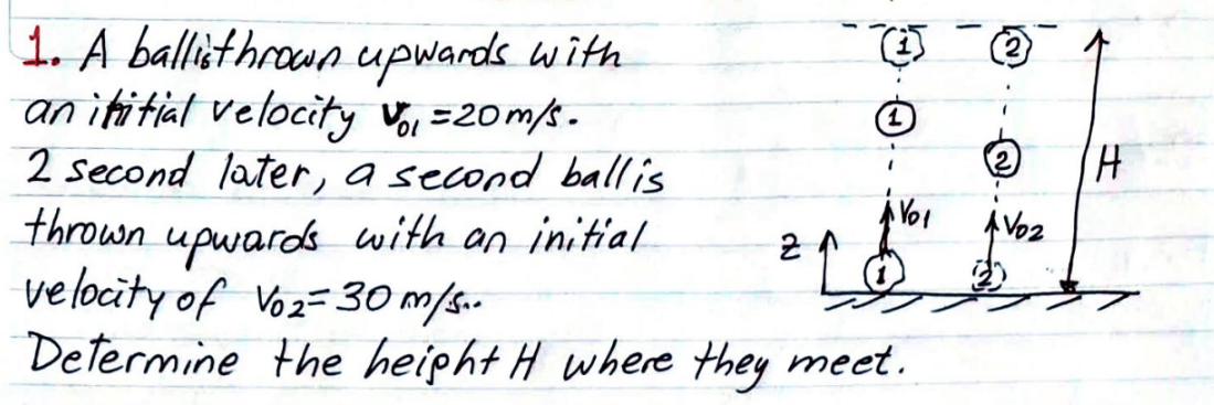 So A 1 A Ballisthrown Upwards With An Ititial Velocity Vo 20m S 2 Second Later A Second Ballis Thrown Upwards With A 1
