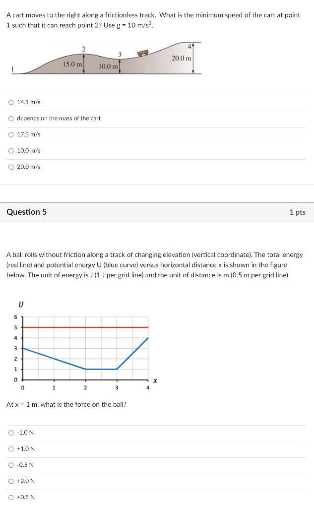 A Cart Moves To The Right Along A Frictionless Track What Is The Minimum Speed Of The Cart At Point 1 Such That It Can 1