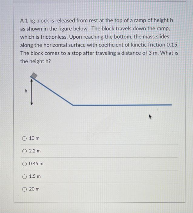 A1 Kg Block Is Released From Rest At The Top Of A Ramp Of Heighth As Shown In The Figure Below The Block Travels Down T 1