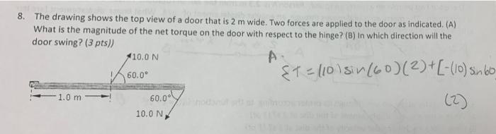 8 The Drawing Shows The Top View Of A Door That Is 2 M Wide Two Forces Are Applied To The Door As Indicated A What 1