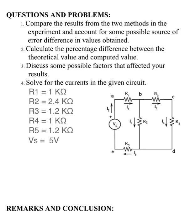 Questions And Problems 1 Compare The Results From The Two Methods In The Experiment And Account For Some Possible Sour 1