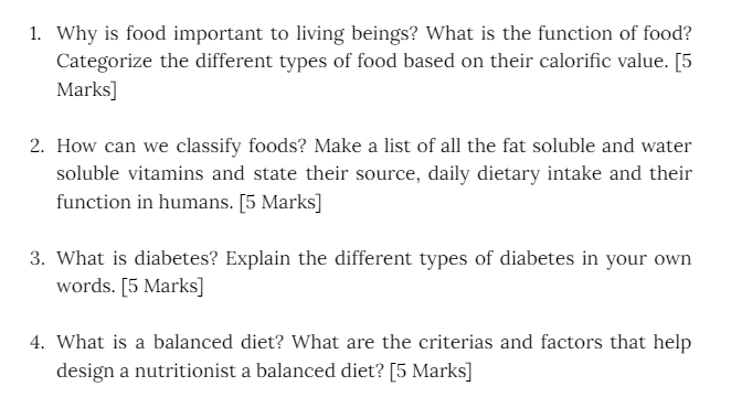 1 Why Is Food Important To Living Beings What Is The Function Of Food Categorize The Different Types Of Food Based On 1