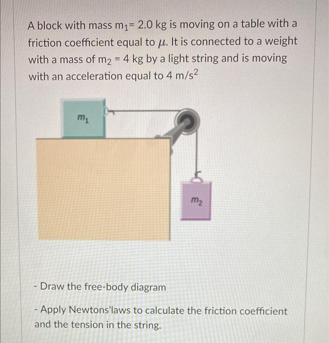 A Block With Mass M1 2 0 Kg Is Moving On A Table With A Friction Coefficient Equal To P It Is Connected To A Weight Wi 1