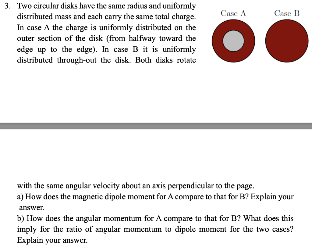 Case A Case B 3 Two Circular Disks Have The Same Radius And Uniformly Distributed Mass And Each Carry The Same Total Ch 1