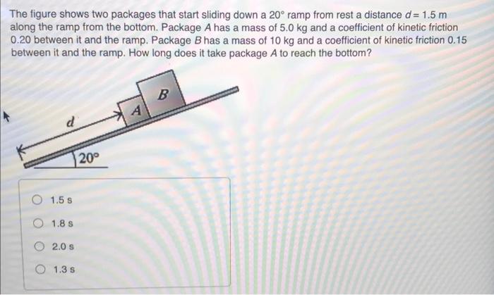 The Figure Shows Two Packages That Start Sliding Down A 20 Ramp From Rest A Distance D 1 5 M Along The Ramp From The B 1