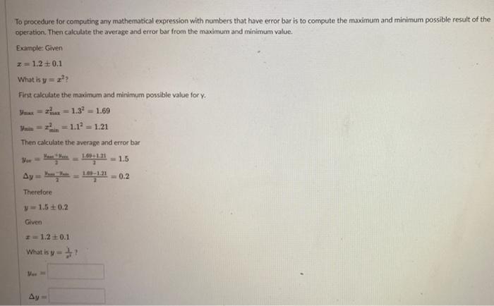 The Same Procedure Is Used For Calculation Involving Several Numbers With Error Bars Given X 1 2 0 1 Y 5 6 0 1 2