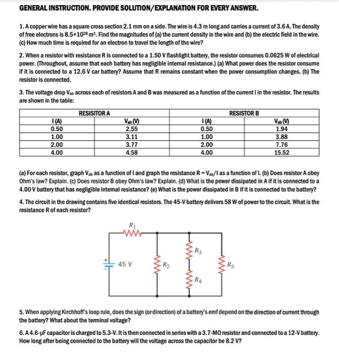 General Instruction Provide Solution Explanation For Every Answer 1 A Copper Wire Has A Square Cross Section 2 1 Mm O 1