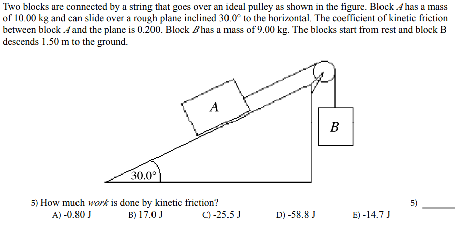 Two Blocks Are Connected By A String That Goes Over An Ideal Pulley As Shown In The Figure Block A Has A Mass Of 10 00 1