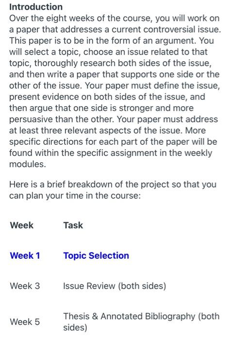 Introduction Over The Eight Weeks Of The Course You Will Work On A Paper That Addresses A Current Controversial Issue 1