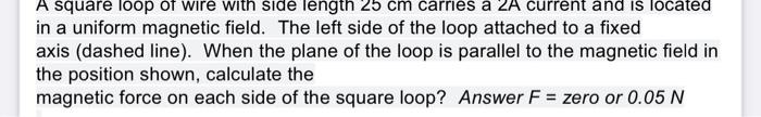 A Square Loop Of Wire With Side Length 25 Cm Carries A 2a Current And Is Located In A Uniform Magnetic Field The Left S 1