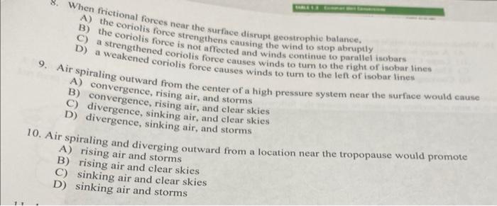 When Frictional Forces Near The Surface Disrupt Geostrophie Balance B The Coriolis Force Is Not Afected And Winds Cont 1